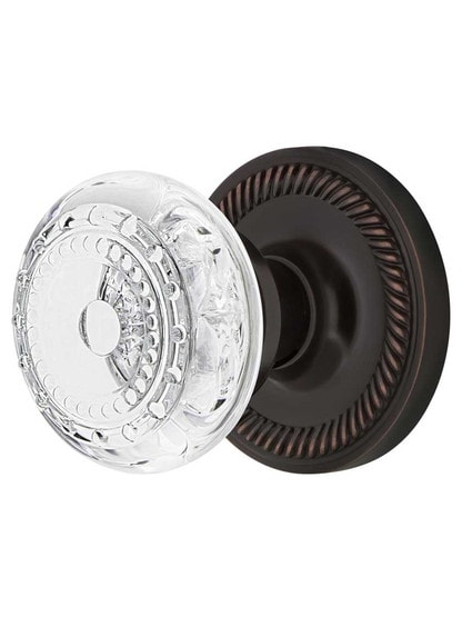 Rope Rosette Door Set with Meadows Crystal-Glass Knobs - 2 3/4 in Timeless Bronze.